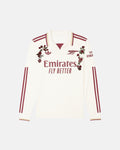 Arsenal hand-embroidered concept long sleeves jersey front view — floral botanical art on authentic white base 2025/26 — VOLTA Gunners Garden Edition