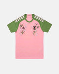 Japan hand-embroidered concept jersey front view — cherry blossom sakura botanical art on authentic pink base — VOLTA Sakura Rising Edition