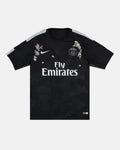 Full Front View Of The Bespoke Paris Embroidered Black Jersey (Lumière Pearl Edition), Showcasing The Tonal Geometric Camo Fabric Adorned With Hand-Stitched Silver Flowers And Genuine Pearls.