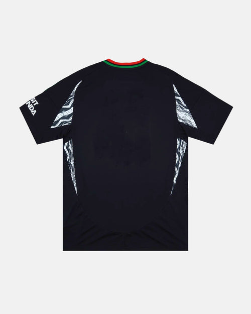 Full Back View Of The Arsenal Concept Jersey Base, Highlighting The Clean Slate-Black Rear Mesh, Tri-Color Collar Trim, And Geometric Side Panel Accents.