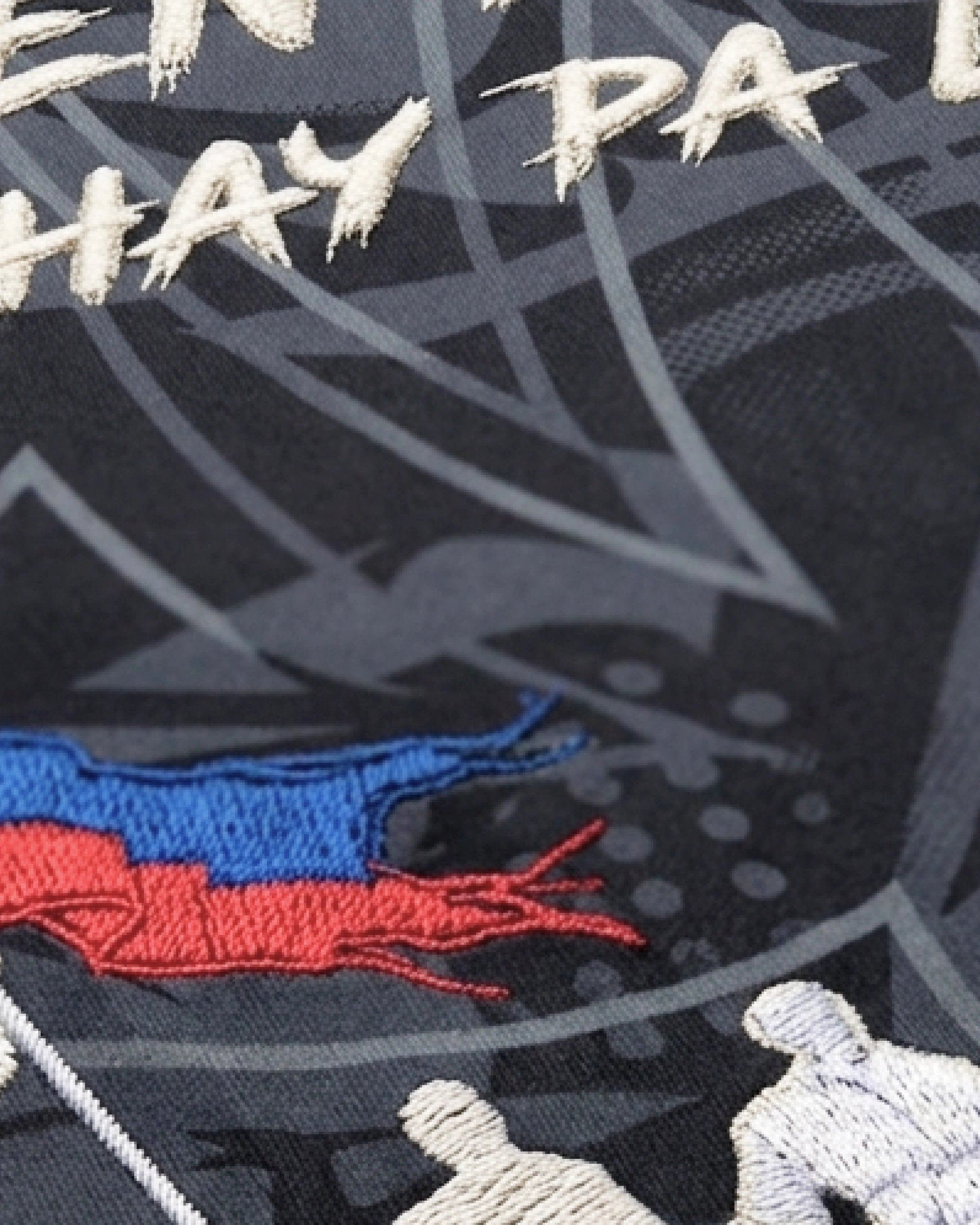Dark graphite street-art all-over print textile base — Haiti '1804' Edition — VOLTA Paris