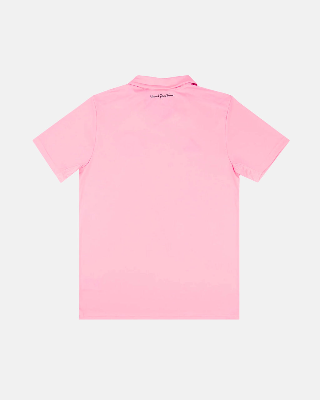 Full Back View Of The Clean Inter Miami Concept Jersey Base, Highlighting The Minimalist Flamingo Pink Fabric, Polo Collar Construction, And Athletic Tailoring.