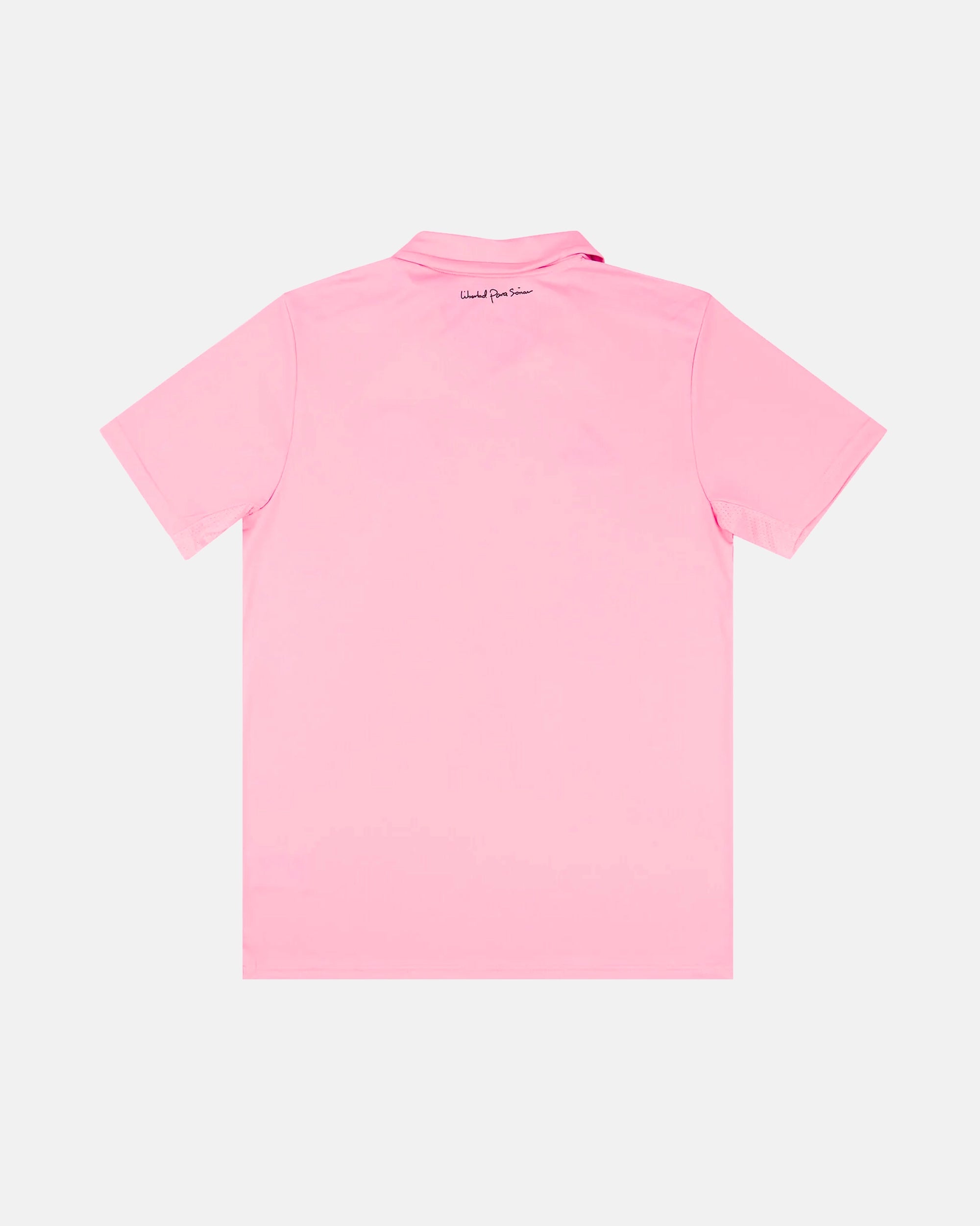 Full Back View Of The Clean Inter Miami Concept Jersey Base, Highlighting The Minimalist Flamingo Pink Fabric, Polo Collar Construction, And Athletic Tailoring.