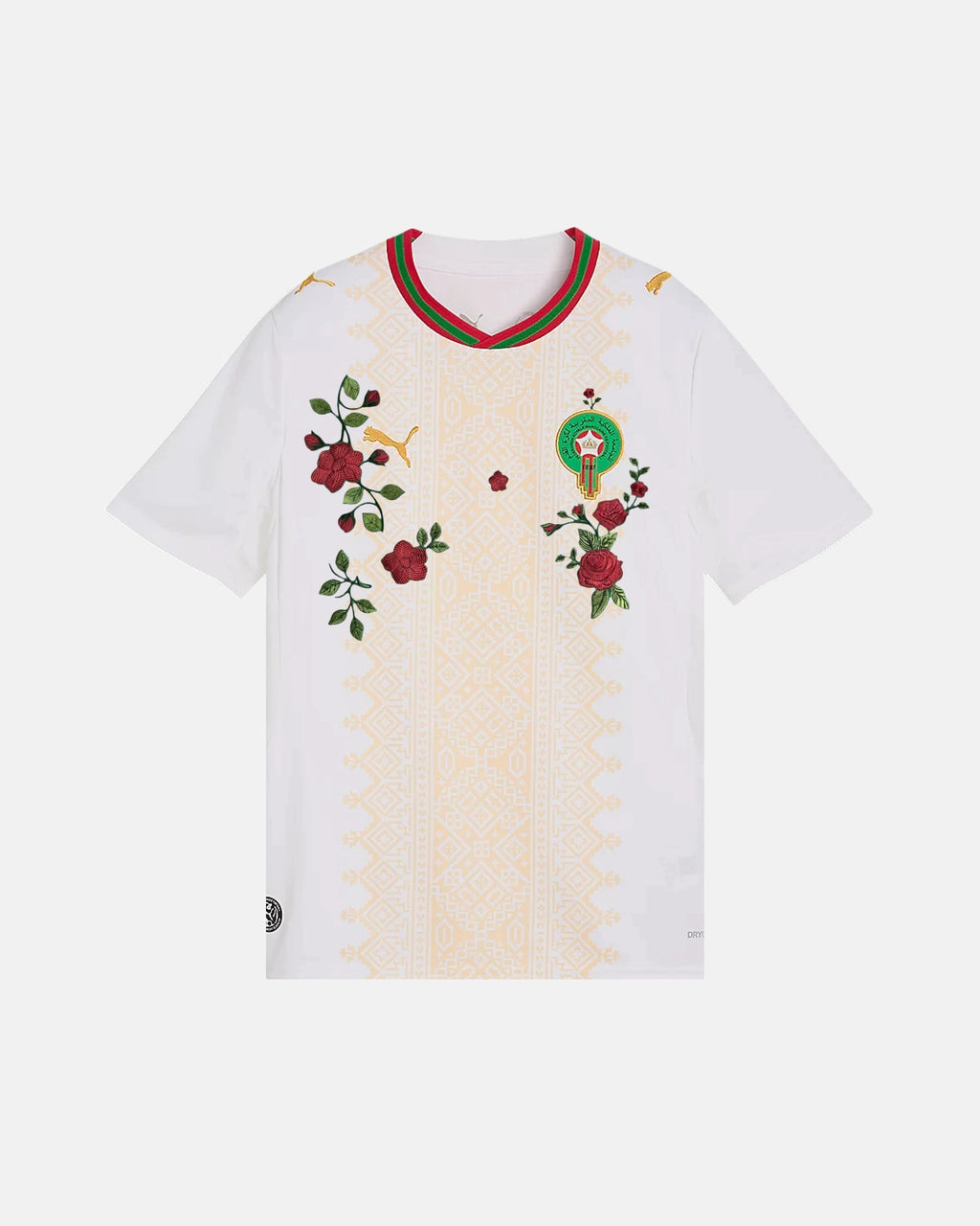 Morocco 'Atlas Rose' Edition hand-embroidered away concept football jersey front view — VOLTA Paris