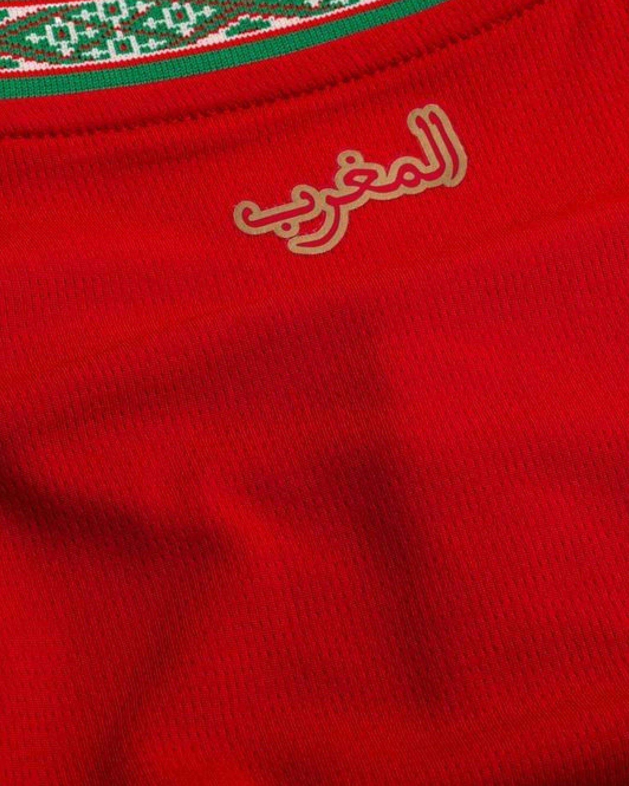 Arabic script Al-Maghrib in gold thread and Amazigh geometric collar trim — Morocco 'Fassi Gold' Edition — VOLTA Paris