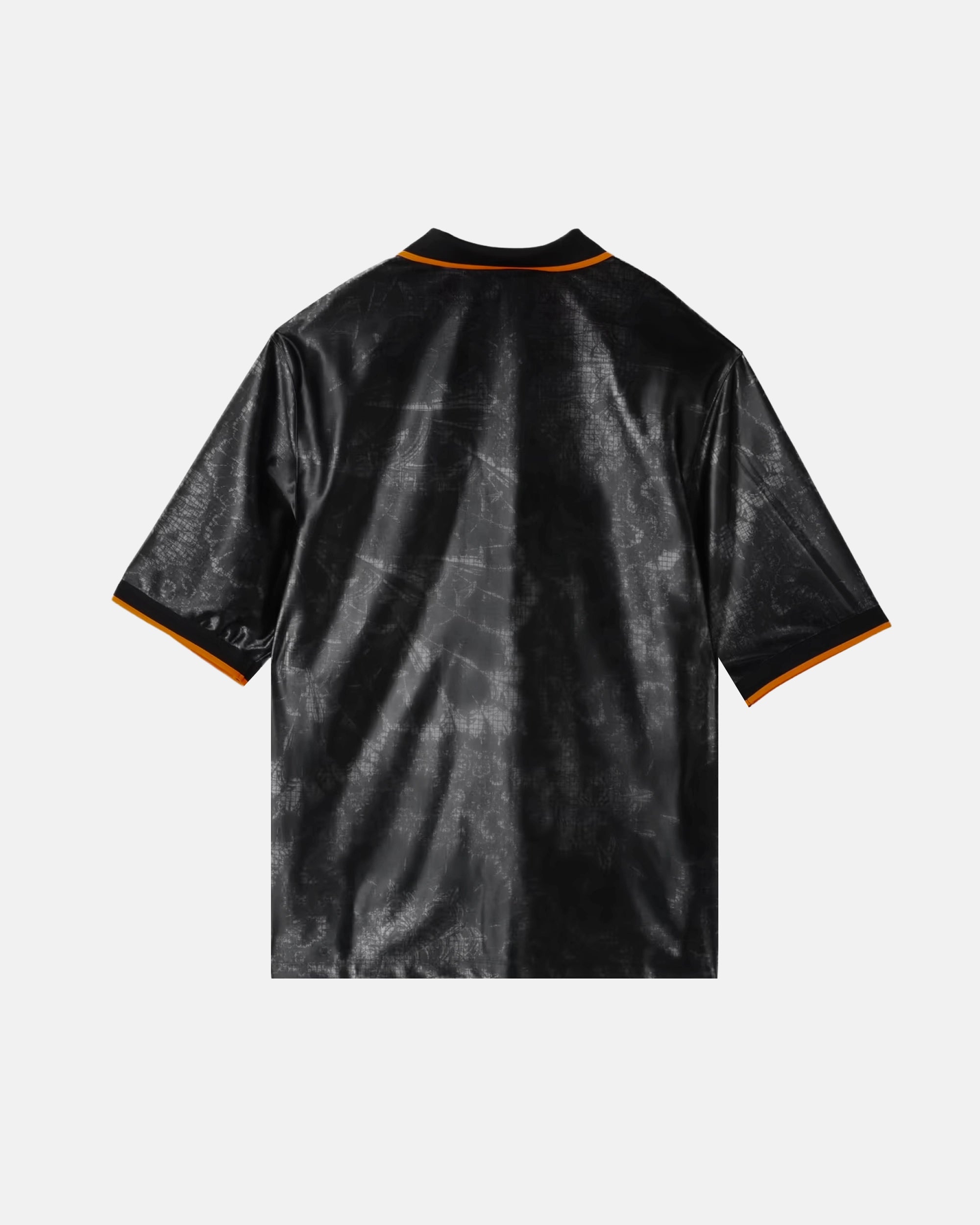 Netherlands embroidered black concept jersey back view — tonal Amsterdam map jacquard texture — limited edition handcrafted in Paris and Versailles — VOLTA Black Tulip Edition